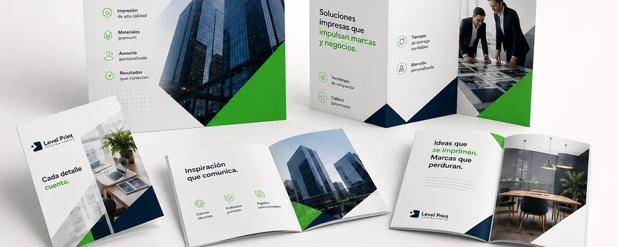 Folletos, dípticos, trípticos, revistas y afiches impresos por Level Print